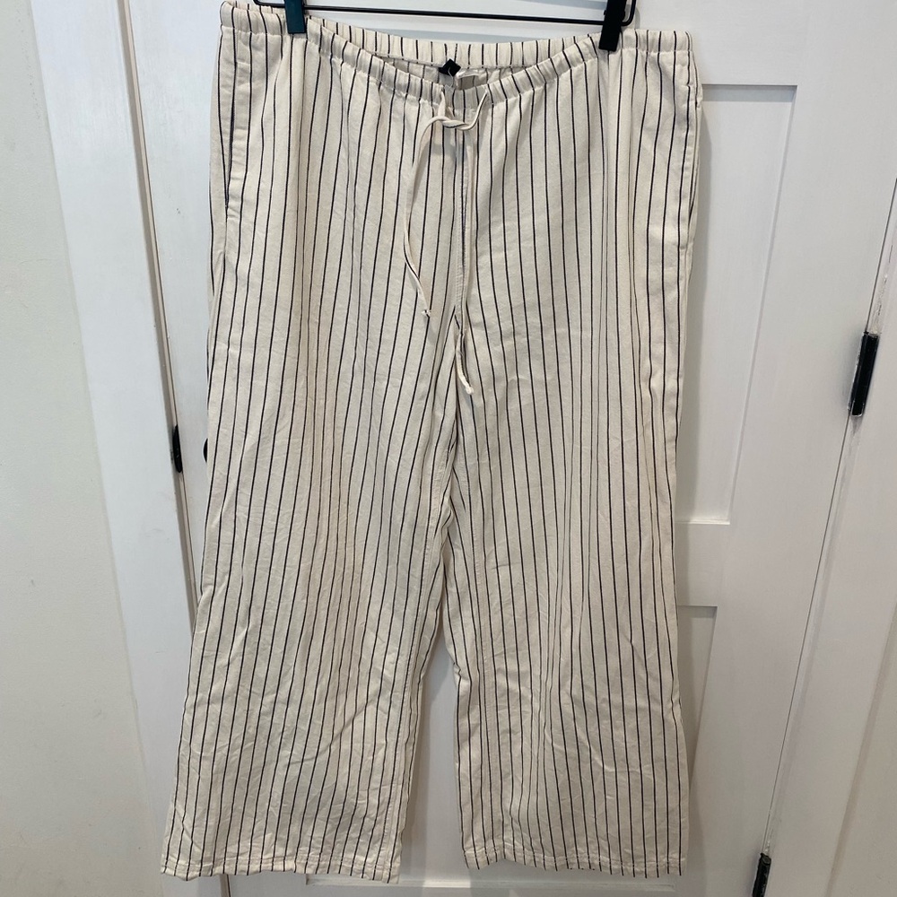 H&M Navy and White Striped Wide Leg Pants
